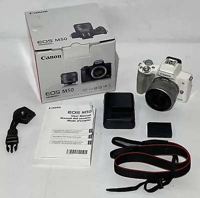 Canon EOS M50 24.1 MP Mirrorless Camera - White (Kit With EF-M 15-45mm IS STM) • $399.99