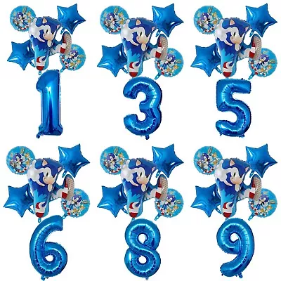 £6.99 • Buy 6pcs Sonic The Hedgehog Foil Number Balloons Birthday Decorations Boy Girl Sonic