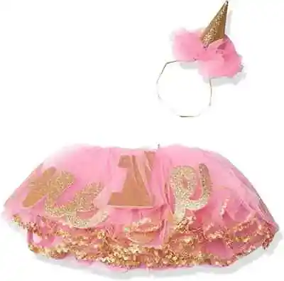 Mud Pie Baby Girl 1st Birthday Glitter Tutu Skirt & Headband Set S 12 Months NEW • $19.95