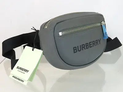 $760 Burberry Cannon Charcoal Gray Nylon Black Logo Zip Fanny Pack Belt Bum Bag • $279