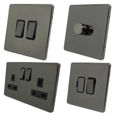 Screwless - Black Nickel Plug Sockets Light Switches -Whole Range CHEAP! • £6.99