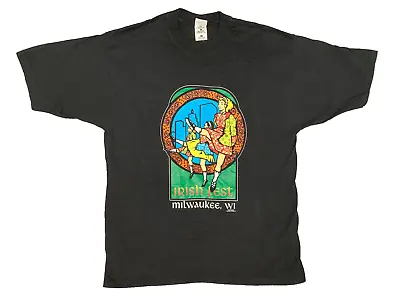 Vintage 1997 Milwaukee WI Irish Festival Dancing Girls Graphic Print T-Shirt - L • $26.99