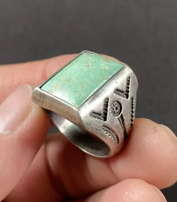 Vintage Old Pawn Signed Native American Sterling Silver .925 Turquoise Ring • $150