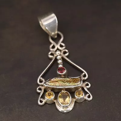 VTG Sterling Silver SAJEN Freshwater Pearl Garnet & Citrine Necklace Pendant 18g • $3.25