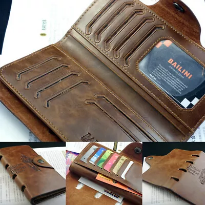 Men's Long Retro Wallet Bifold Cowboy Hunters Card Holder Hollow Leather Purse • $10.49