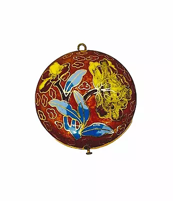 Vintage Chinese Cloisonne Puffy Pendant Gold Multi Floral DLY Jewelry Round 1.5” • $12.11