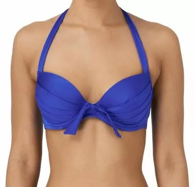 £4.99 • Buy Pour Moi Bikini Top Azure Reef Blue 32D Underwired Padded Halter Neck Bra 1122