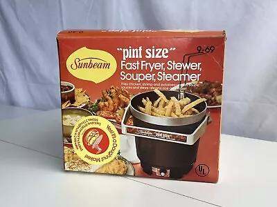 Vintage (1977) Sunbeam 9-69 Pint Size Mini Fryer Stewer W/ Bonus Crock NEW! • $35.95