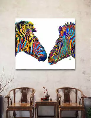 Ziggy And Zag The Zebras 🦓 Multi Colour Animal Canvas Print Picture Wall Art • £28.51