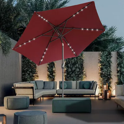 2.5M Garden Sun Shade Parasol Solar LED Lights Umbrella Crank Tilt Wine Red • £59.95