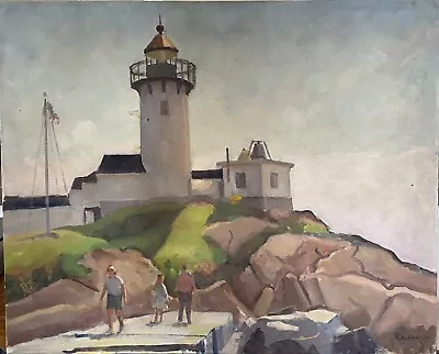 Oil Painting On Linen Of Eastern Point Light House Gloucester Mass. • $275