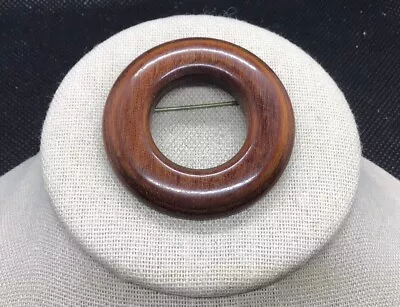 Vintage Costume Brown Plastic Simulated Wood Circle Pin C328 • $5.99