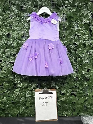 Sz 2T Pageant Dress W/ Flowers & Feather Purple Special Occasion #0176 • $9.99