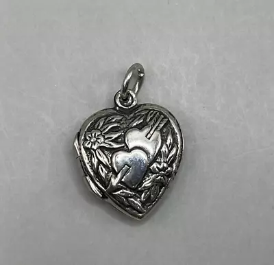 Vintage Embossed Double Hearts Sterling Silver Puffy Heart Locket Pendant • $20