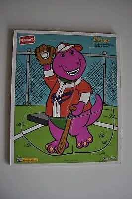 Vintage Playskool Puzzle Wooden Barney 1993 Baseball FREE SHIPPING • $20