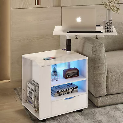 Luxsuite Smart Bedside Table White LED Cabinet Storage Nightstand Bedroom Modern • $139.95