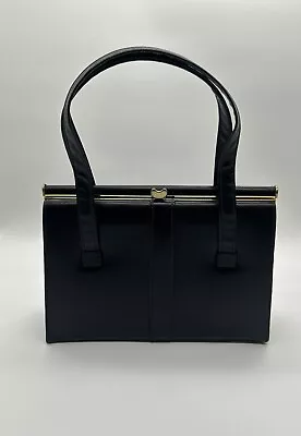 Vintage MCM 1950/60s Clasped Black Genuine Leather Purse Handbag Made In Canada • $29.99