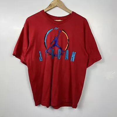 Vintage 90s Nike Michael Jordan T-Shirt Single Stitch Red Size Mens Medium • £59.95