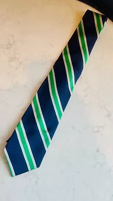J. Press - Navy Blue Silk Repp Tie W/ Silver & Green Stripes - Ivy Prep College • $29