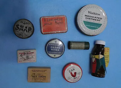 Lot Of 9 Small Vintage Tins Boxes Bottles Medical Pharmaceutical • $19.99