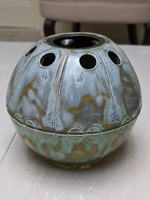 Studio Art Pottery Pierced Vase Sculpture Raku Crystalline Green Blue Signed • £29