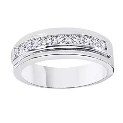 3/5 CT ROUND Cut Simulated Diamond 14K WHITE GOLD Plated MEN'S WEDDING BAND RING • $650.77