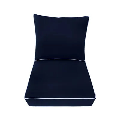 *COVER ONLY*-Outdoor Deep Seat Back Pillow Cover Contrast Piped Trim Small-AD101 • £24.58