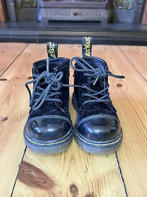 Dr Martens Black Velvet Boots - Baby Child Size 4 • £10
