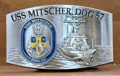 USS Mitscher (DDG-57) Destroyer Crew Belt Buckle  Antique Silver • $30