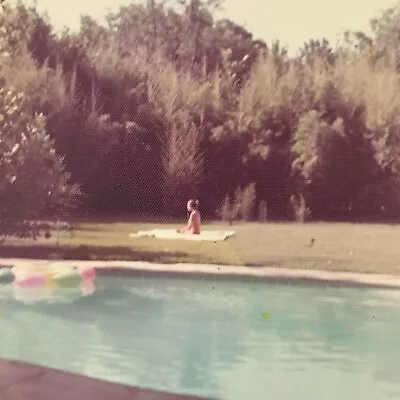 Vintage 1972 Color Photo Woman Meditating Sitting Lawn Swimming Pool Summer • $6.69