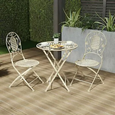 Metal Folding Bistro Table Chair Set 3 Pc Seating Patio Garden Antiqued • $169.99