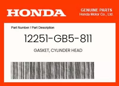 NEW Genuine OEM Honda GASKET CYLINDER HEAD - 12251-GB5-811 • $30.39