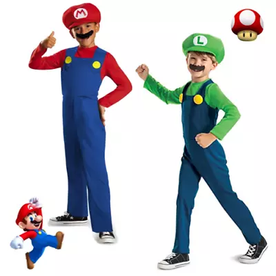 Classic Super Mario Luigi Brothers Kids Costume Halloween PlumberCosplayOutfithb • $13.89