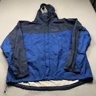 Marmot Jacket Mens XL Blue Gray Rain Full Zip Softshell Hood Long Sleeve Precip • $34.99