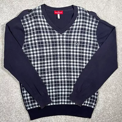 Vintage Y2K Marc Ecko Cut & Sew Men's Gray V-Neck Plaid Pullover Sweater Size XL • $26.95