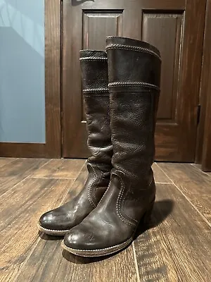 Frye 77231 Jane 14L Brown Leather Tall Riding Stacked Heel Womens Boots 9.5B • $119.99