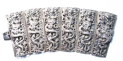 Vintage Moulded Silver Chinese Dragon Bracelet • $650