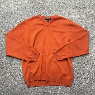 Brooks Brothers Sweater Adult Large Orange Merino Wool Stretch V Neck Pullover • $28.99