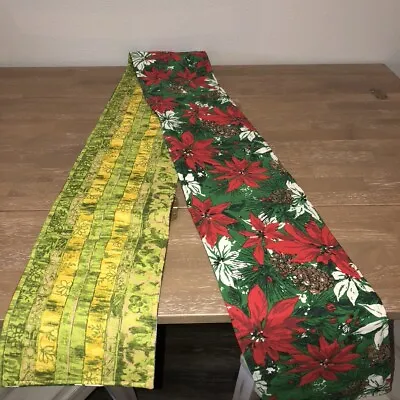 Vintage Handmade Reversible Table Runner 90  Christmas Poinsettias To Green EUC • $19.95