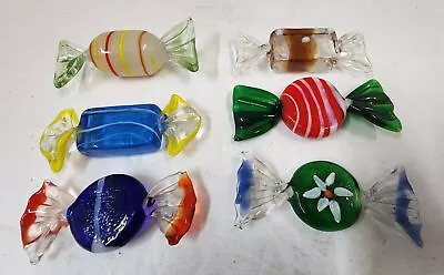 Set Of 6 Vintage Colorful Hand Blown Art Glass Wrapped Candy Christmas Ornaments • $24.99