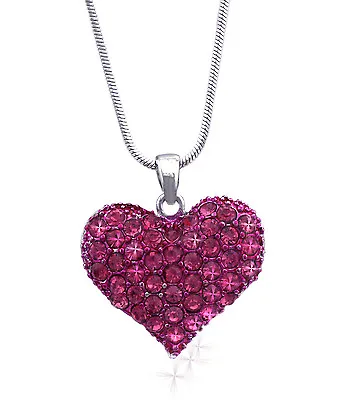$10.99 • Buy Hot Pink Heart Pendant Necklace Valentine's Day Birthday Jewelry GIFT BOX