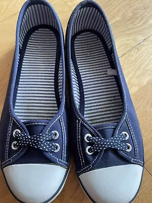 Tu Navy Blue Slip On Canvas Pumps Nautical Boat Shoes 7 • £4.50