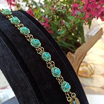 Michal Negrin Bracelet Roses Turquoise Statement Flowers Signed Gift New Box 8  • $87.20