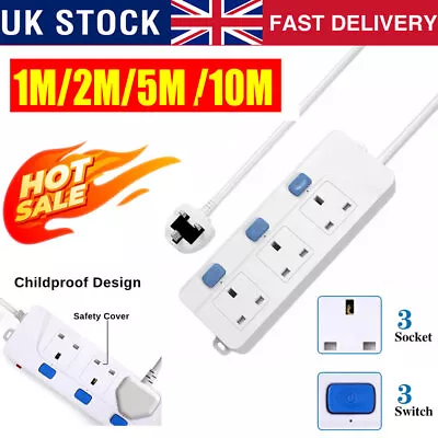 3 Way Mains Electric Extension Lead Cable With Individual Switch 13A UK Plug • £8.60