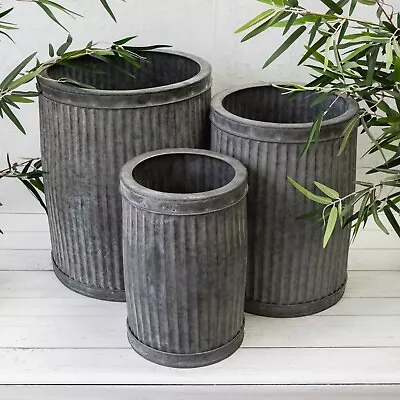 £24.95 • Buy Large Ribbed Vintage Galvanised Metal Planters Dolly Tub Plant Flower Pot Garden