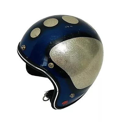 Vtg Nesco Comet Metalflake Motorcycle Helmet Open Face Racing Blue Silver Med • $119.97