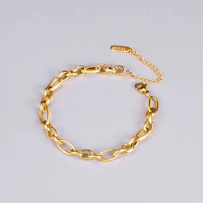 6mm Woman 18K Gold Plated Stainless Steel Rolo Link Chain Bracelet 8.7'' • $11.05