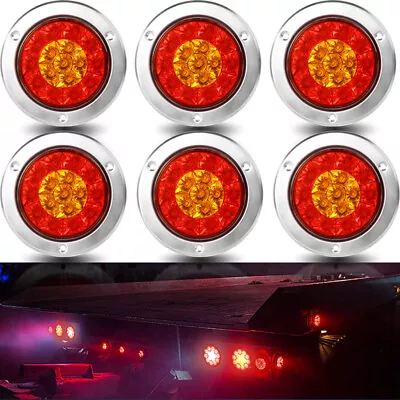 6X 4  Round LED Truck Trailer Stop Reverse Turn Signal Tail Brake Lights 12V 24V • $62.59