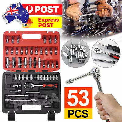 $25.95 • Buy 53PCS Socket Set CRV 1/4  Ratchet Wrench Metric Driver Extension Bar Tool Kit