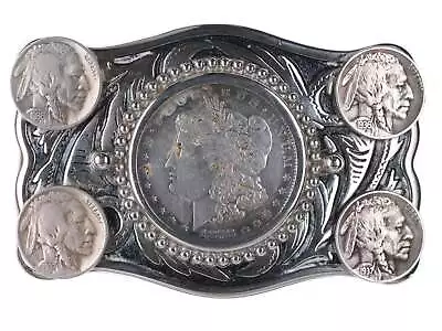 Vintage Belt Buckle With 1878 Morgan Silver Dollar And 1936/1937 Buffalo Nickels • $115.50